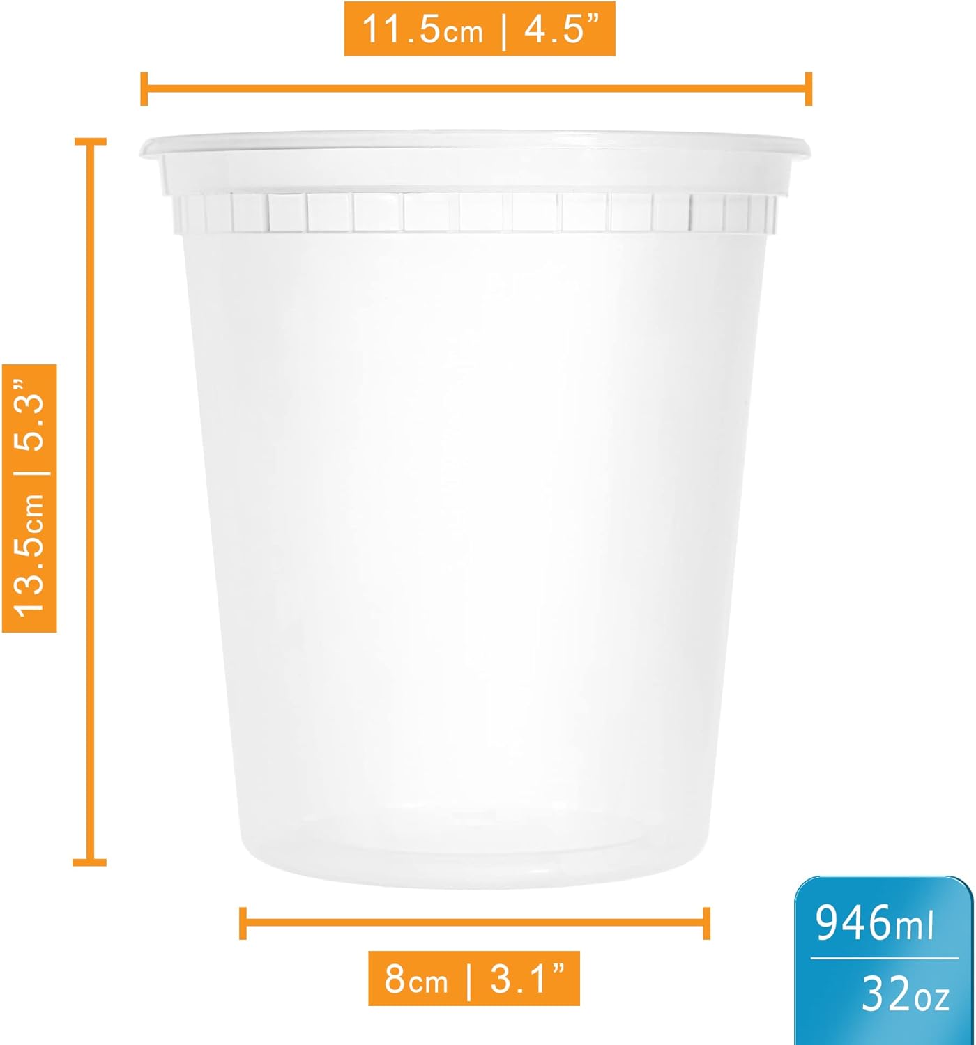 Pack of 20 Round Food Storage Soup Containers Plastic Deli Container Set with Lids Reusable Takeaway Meal - BPA Free