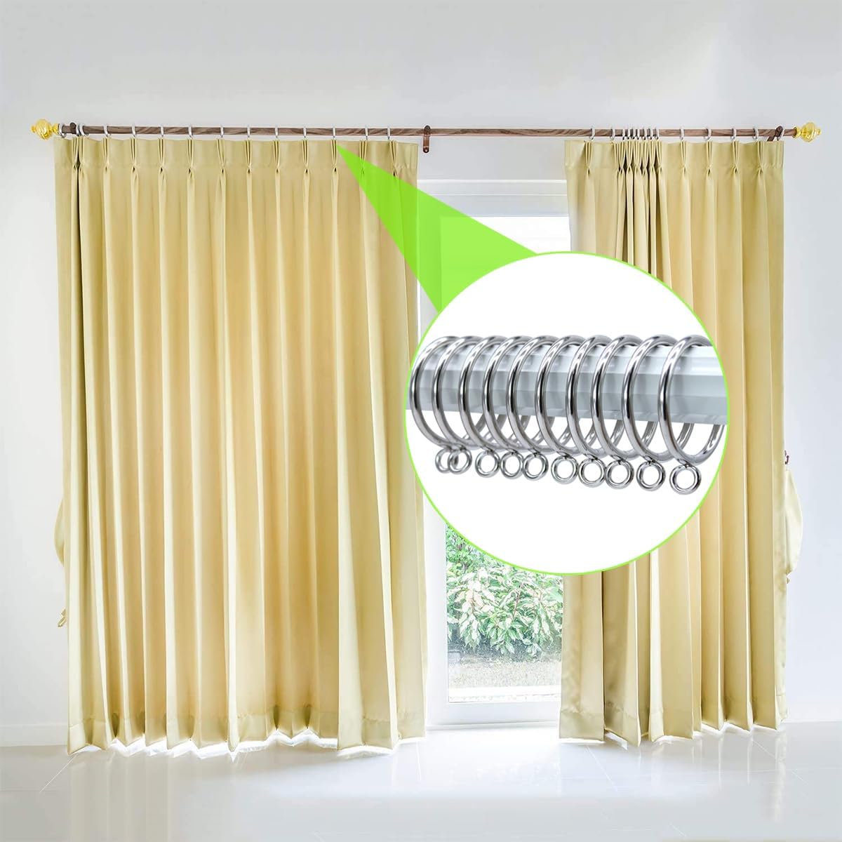 50 Pack 38mm Silver Metal Curtain Rings for Poles, Rods and Drapery, Shower Curtains