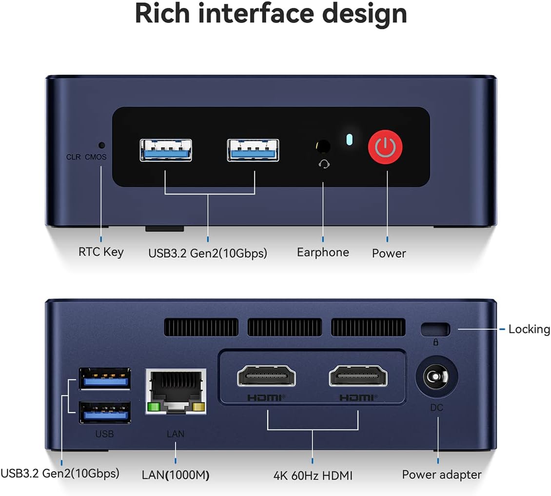 MINI-S12 Pro Mini PC, 12th Gen Intel Alder Lake-N100 Processor (up to 3.4GHz) Mini Computer, 16G RAM 500GB SSD Business Mini Desktop PC