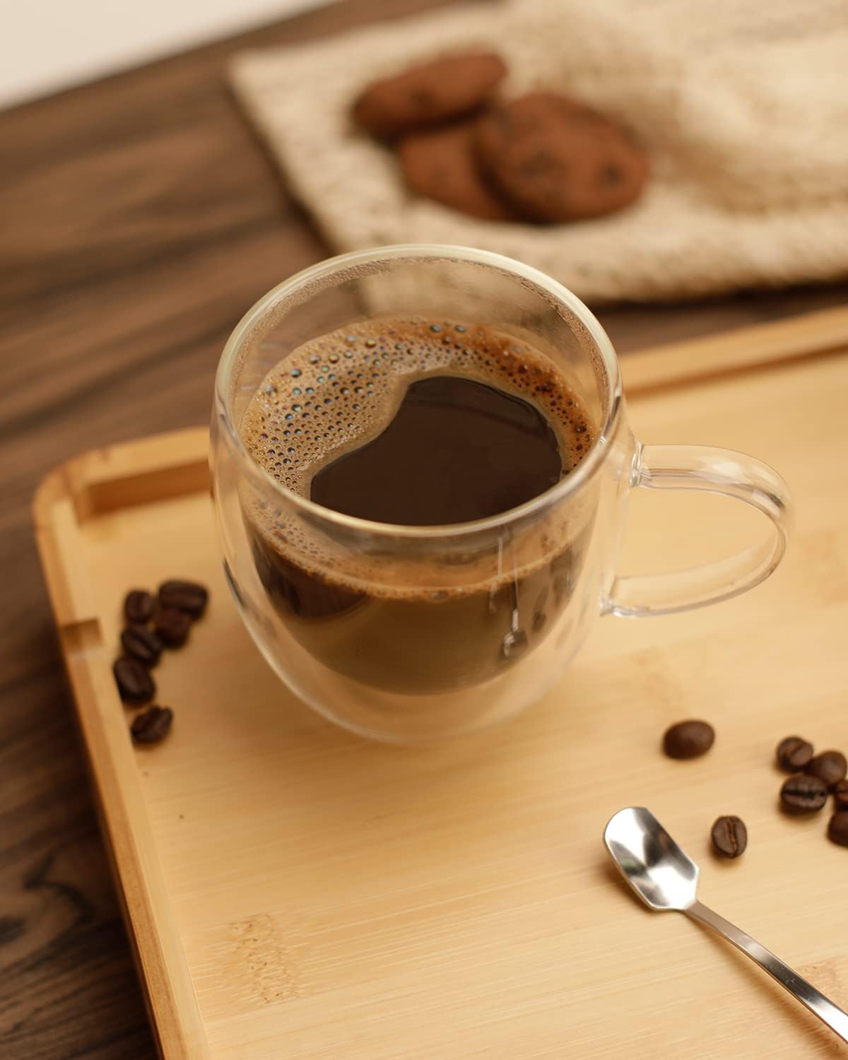 LIBWYS 2 Pack 250ml Double Walled Glass Coffee Mugs with 2 Spoons, Cappuccino Latte Tea Cups with Handle, Heat Resistant Drinking Glasses Cappuccino Cup