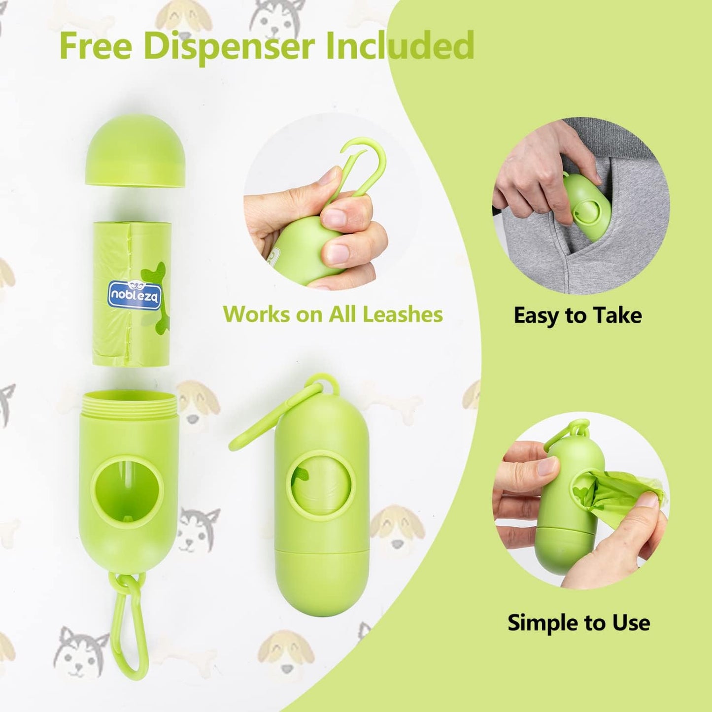 Dog Poo Bags with Dispenser, 360 Count - Extra Thick & Large, Unscented Leak-Proof