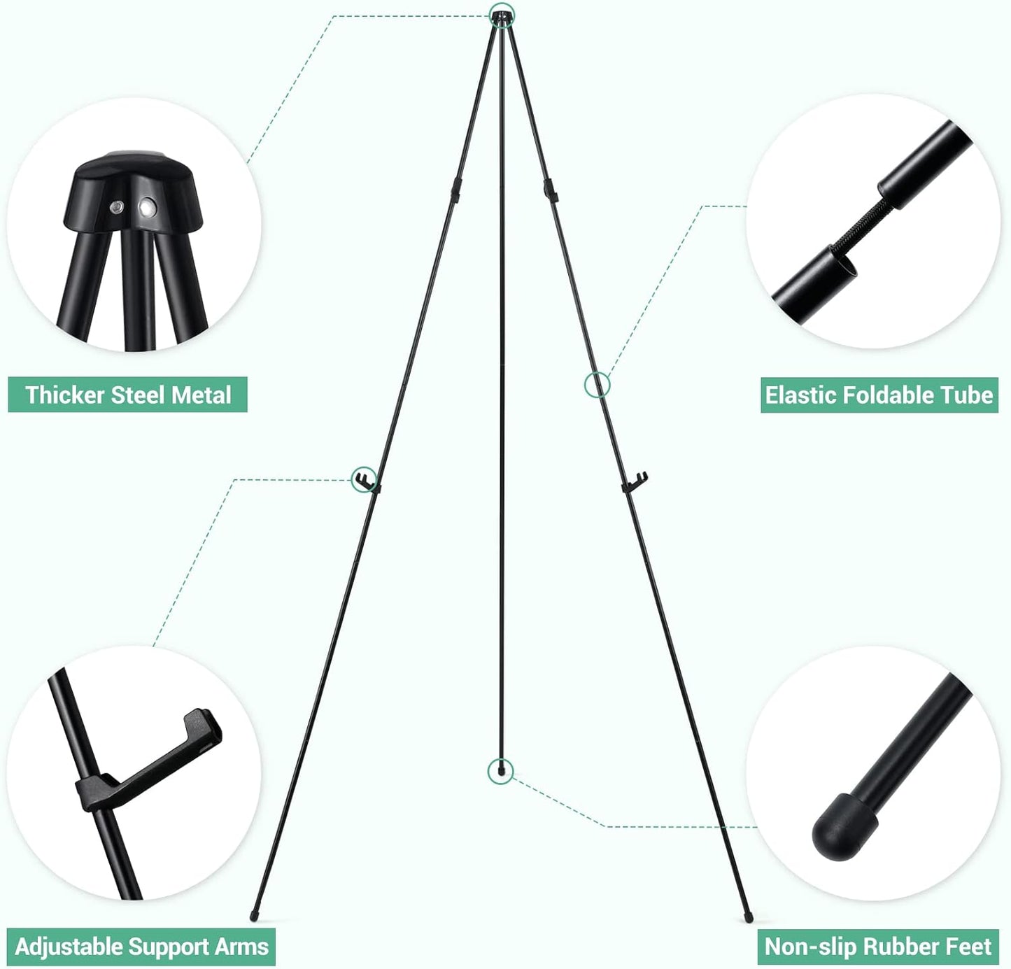 Portable Artist Easel Stand 63'' Adjustable Tripod Table Top Art Canvas Painting Display - Easy Folding Studio Telescopic Floor Easels for Wedding Sign Poster Black Indoor Outdoor