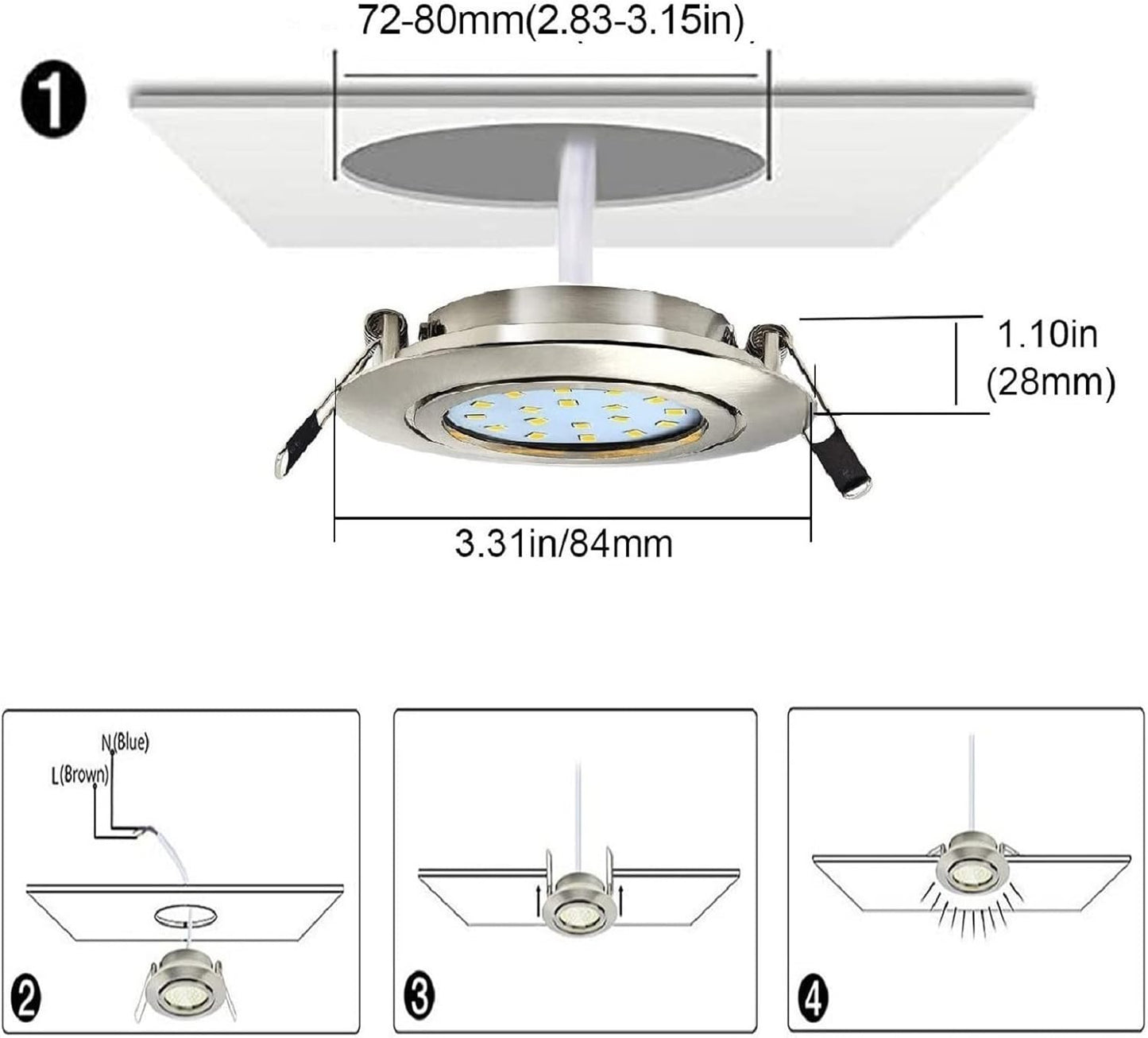 Pack of 4 LED Recessed Ceiling Spot Lights 5W Cool White 6000K Downlight Ultra Slim Not Dimmable Rotatable Spotlights IP20 Protection for Living Room Bedroom Kitchen
