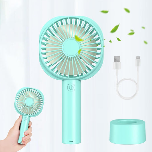 Mini Handheld Portable Fan with USB Rechargeable Battery 2600 mAh, Personal Desk Electric Cooling Fan 3 Speeds with Base, Fit for Home Sport Travel Office Room Table Outdoor School