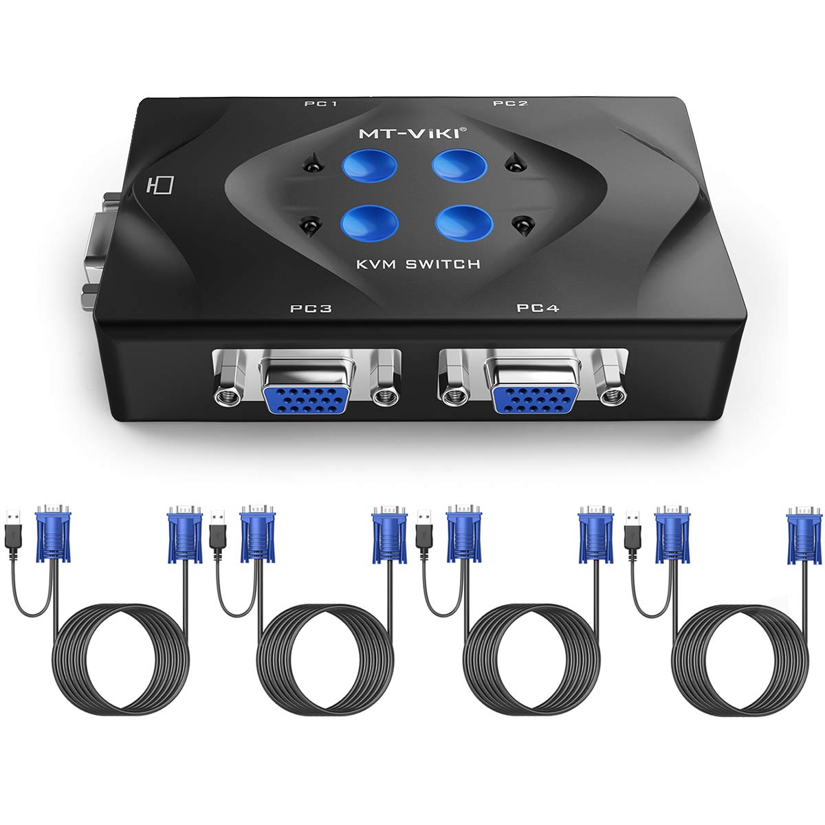 VGA KVM Switch 2 Port USB Selector for 2 Computers with Cables and USB Hub