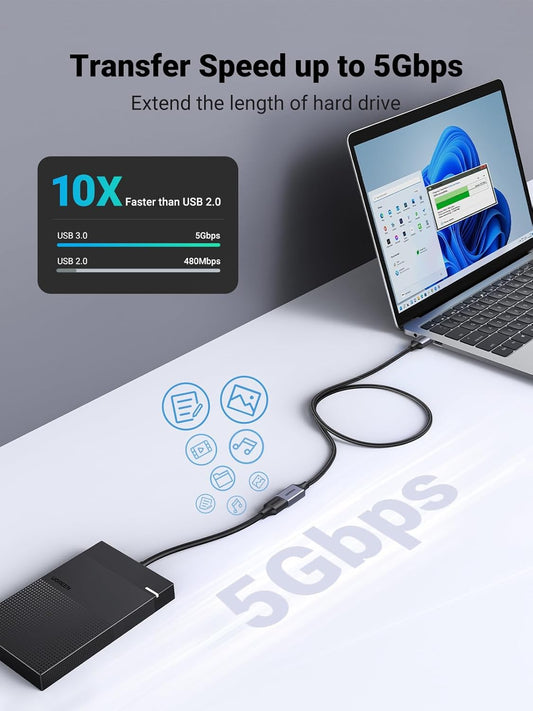 USB 3.0 Extension Cable 3M 2Pack, USB A Male to A Female Extender, USB Extension Lead Supports 5Gbps High Speed Data Transfer, Compatible with USB Disk Keyboard Mouse Hard Drive Printer Scanner