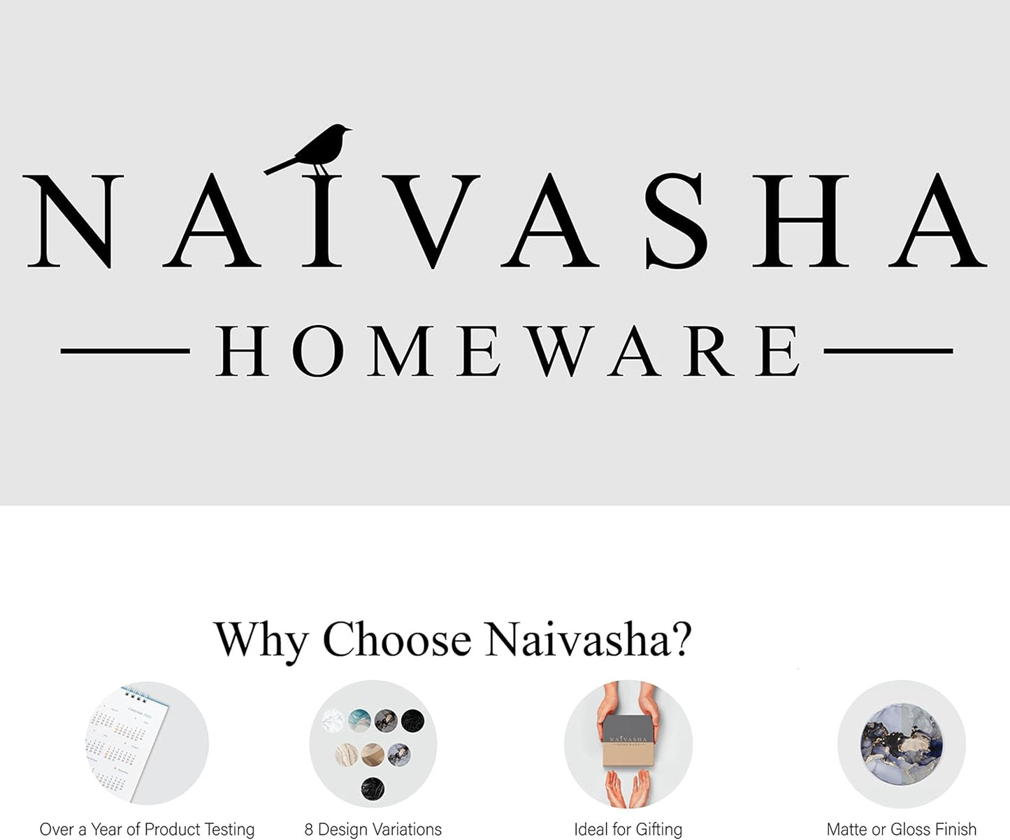 Homeware Marble Coasters Set of 4 - Stunning Decorative Coasters in GLOSS Finish, Elegant Stone with Cork Bottom - Night