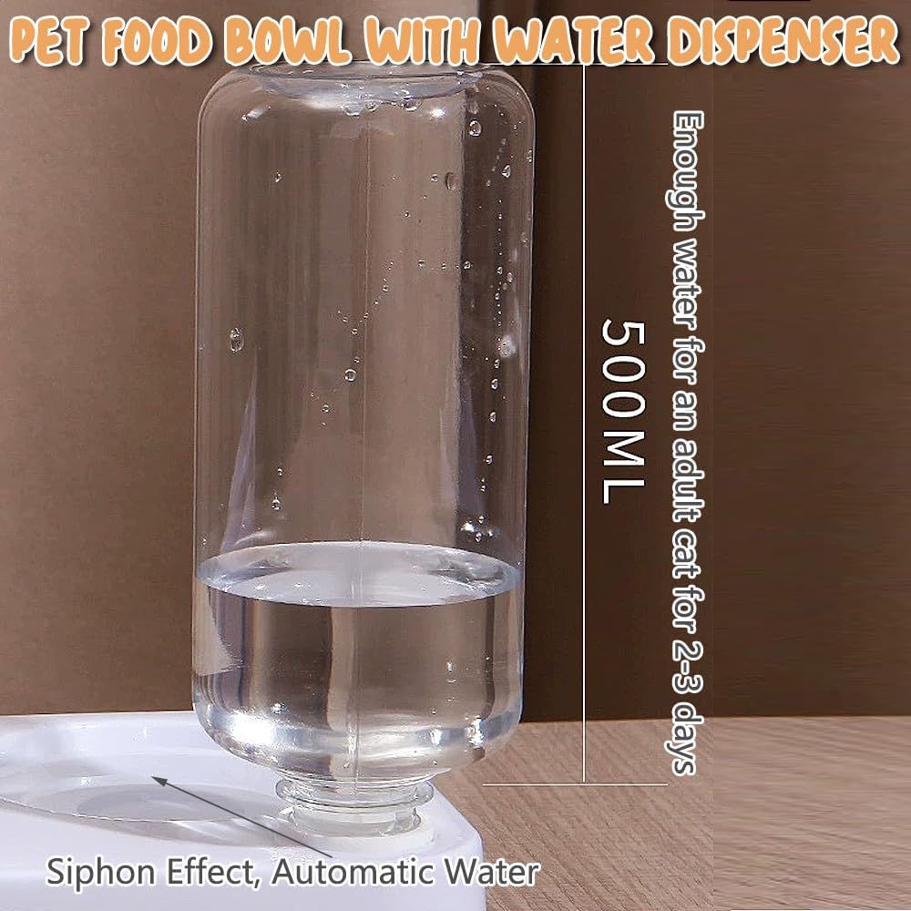 3-In-1 Cat Food And Water Bowl Set, Cat Bowls with Stand, Double Cat Bowls with Water Dispenser, Food And Water Feeder for Small Medium Dogs Cats