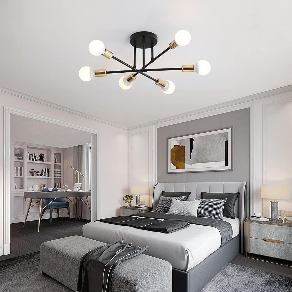 Ceiling Light, Modern Chandelier Lights E27 Socket, Semi Flush Mount Ceiling Light with Adjustable Arms for Home, Office, Living, Dining, Bedroom, Kitchen (Not Include Bulb)