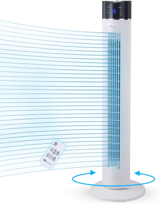 43-inch Tower Fan with Air Purifier & Aroma Function, 3 Speed Settings, Large LED Display, 8-Hour Timer, Oscillating Portable Electric Floor Fan for Bedroom, Home & Office