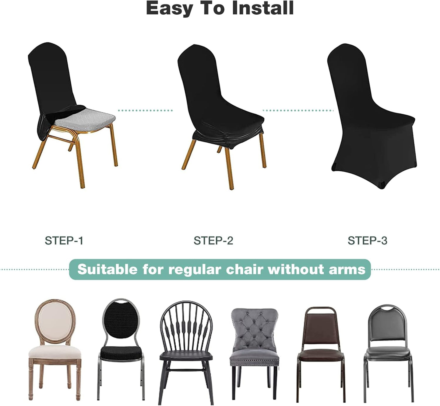 GLOBAL GOLDEN Chair Covers Removable Washable Dining Stretch Chair Covers Polyester Spandex Chair Slipcover for Wedding Dining Room Party Banquet (100, Flat Black)