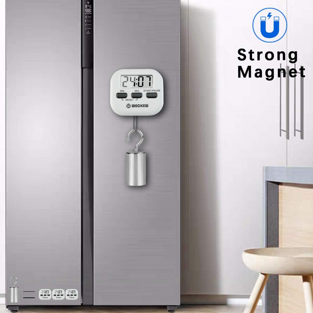 Kitchen Timer, WECKEW 2 Pack Digital Kitchen Timer Magnetic Countdown Stopwatch Timer With Loud Alarm