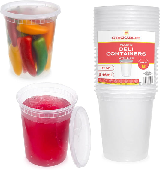 Pack of 20 Round Food Storage Soup Containers Plastic Deli Container Set with Lids Reusable Takeaway Meal - BPA Free