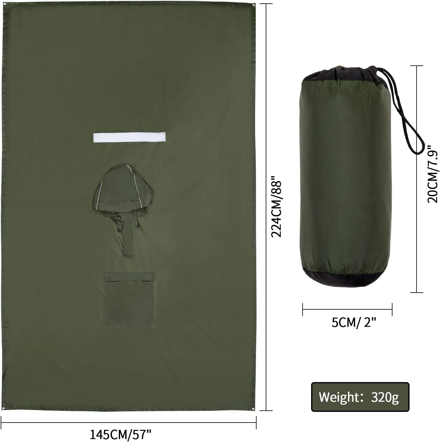 Rain poncho, 3-in-1 multifunctional rain cape rain coat with Hood for camping hiking for adults, men/women