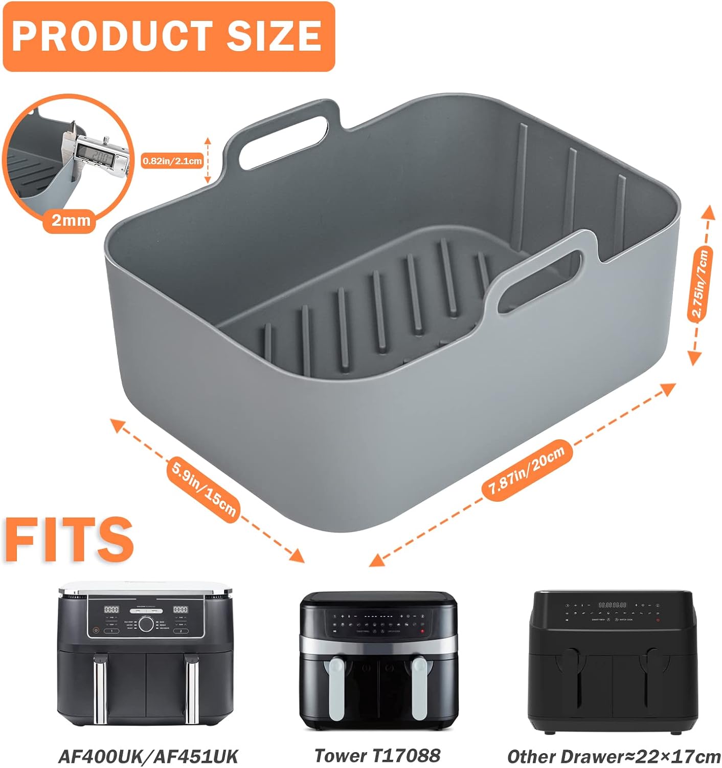 Silicone Air Fryer Liner for Ninja Dual AF400UK/SL400UK & Tower T17088, 2pcs Thickened and Larger Air Fryer Liners,Reusable Air Fryer Accessories for Ninja AF451UK 9.5L＆Ninja Double Stack XL Air Fryer