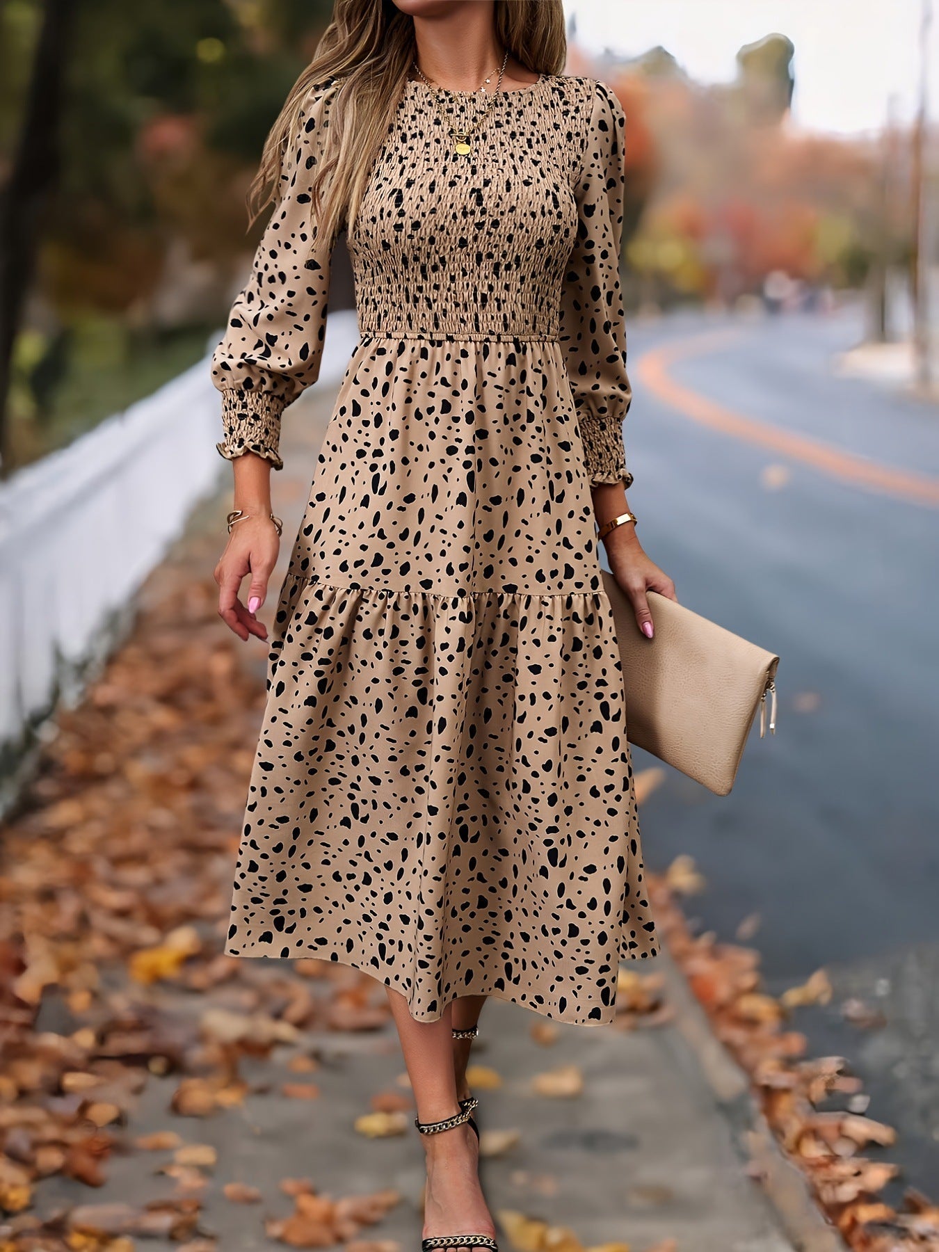 Women's Leopard Print Long Sleeve Dress