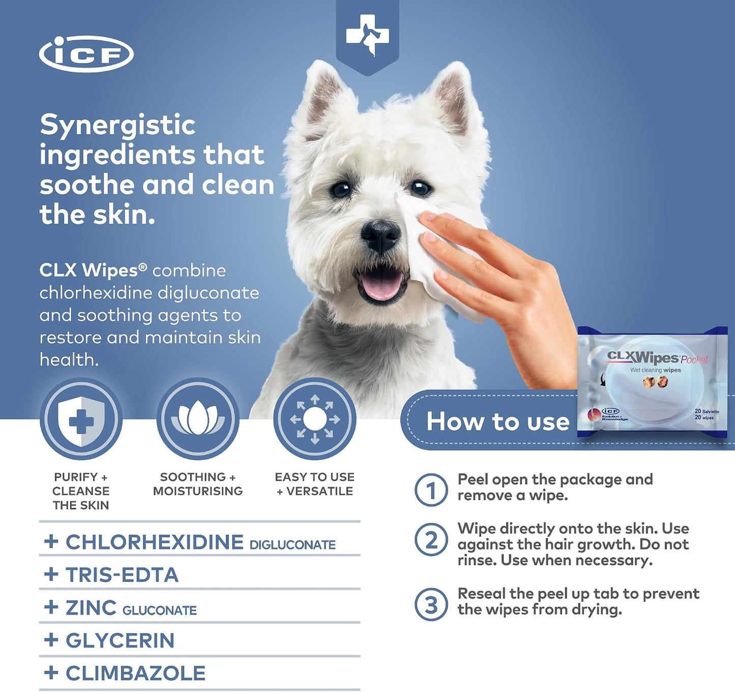 Pet Wipes for Gentle Cleaning of Paws, Ears & Skin Folds - Deodorizing & Moisturizing No-Rinse Formula