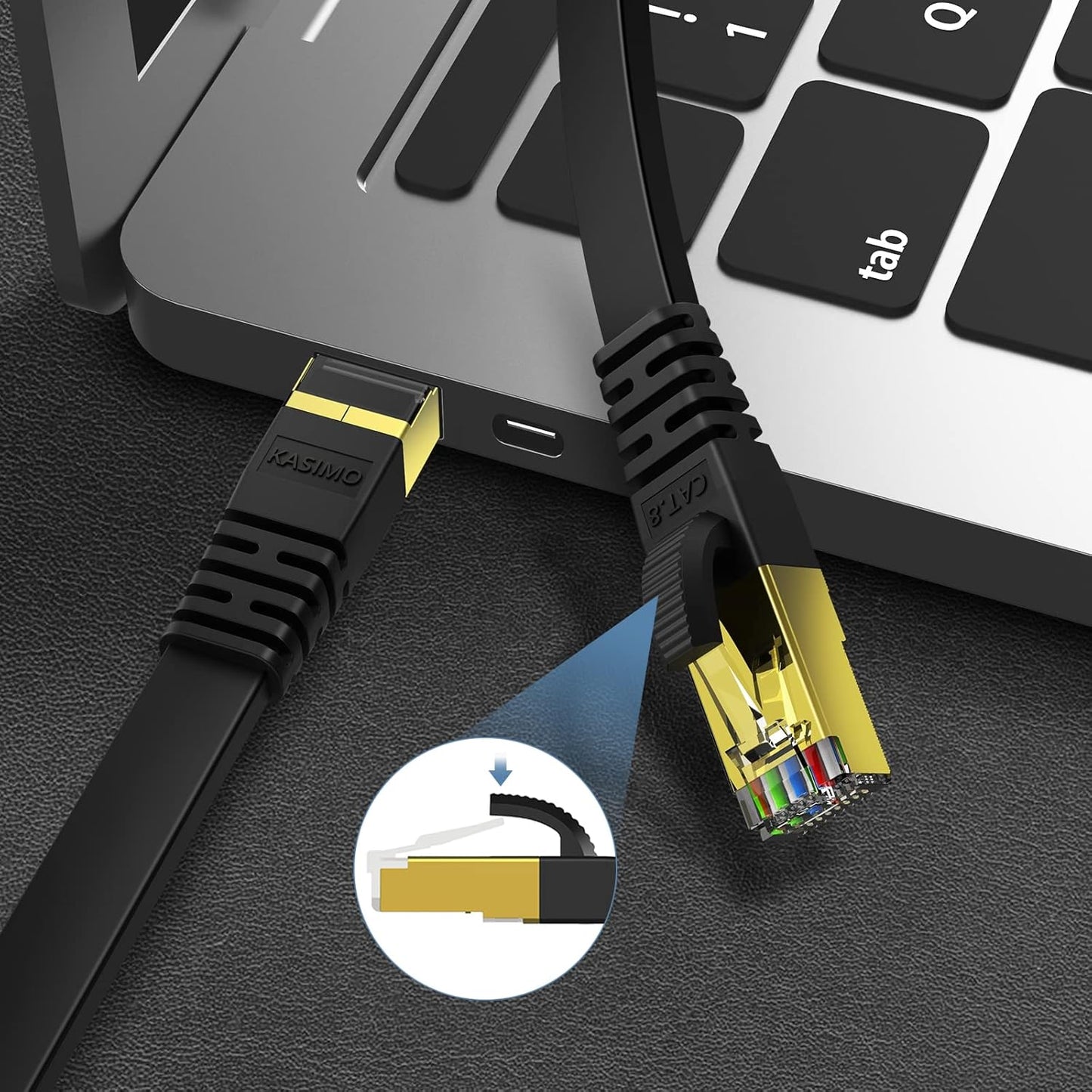 Cat 8 Flat Ethernet Cable 8M Internet LAN Cable with Clips 40Gbps 2000MHz High Speed Network Patch Cable SSTP Ethernet with RJ45 Connector for Router Modem Switch Gaming Xbox