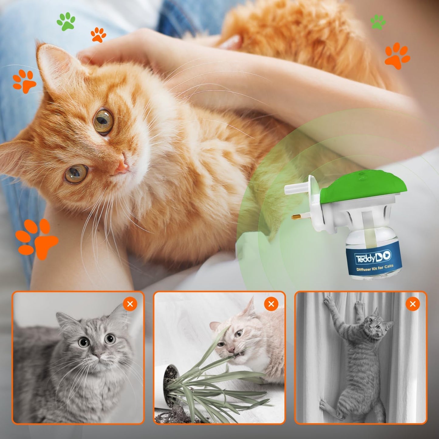 Cat Calming Diffuser Plug-In, 2x48ml Refills, Helps Reduce Scratching, Spraying & Anxiety, Safe Stress Relief