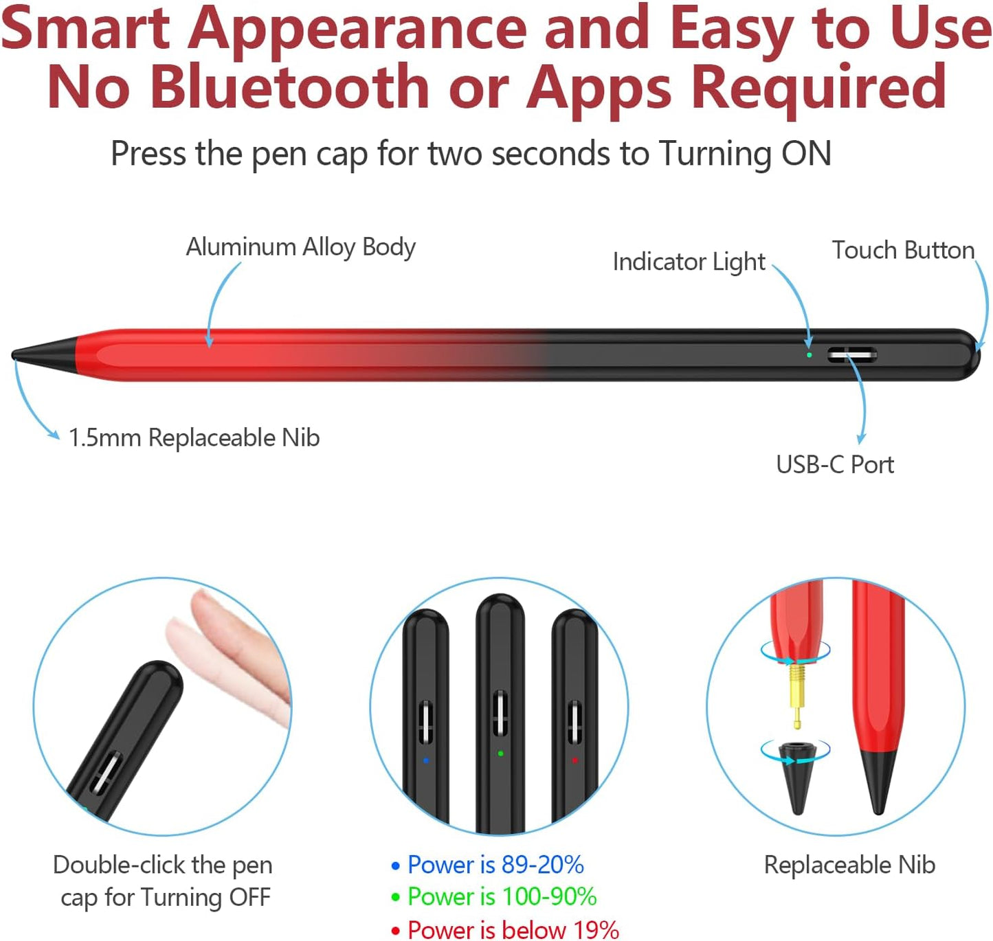 Pencil for iPad (2018-2025), Pixel-Perfect Precision, Tilt Sensitivity & 2X Faster Charge, Compatible Apple iPad 11/10/9/8/7/6th Gen, Pro 12.9/11/13 Inch M4, Air 3/4/5/M2/M3, Mini 5/6