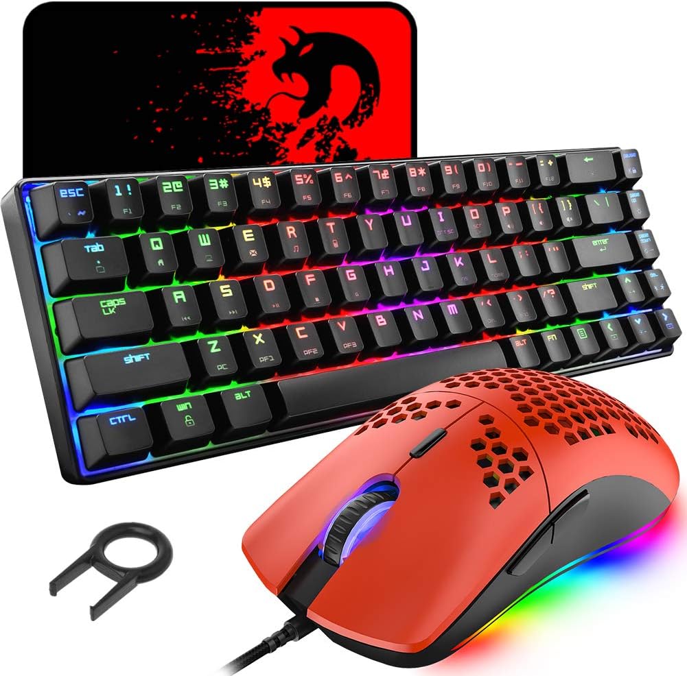 60% Mechanical Mini 68 Key RGB Backlit Wired USB C Gaming Keyboard with Mouse and Mouse Pad