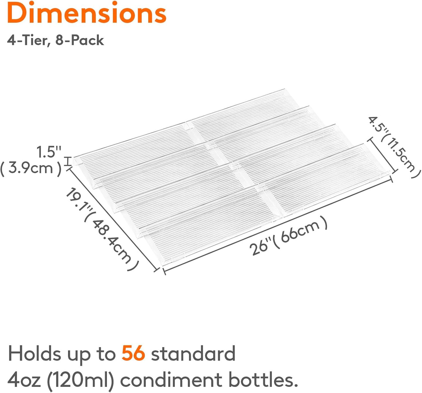 Spice Drawer Organiser, Spice Rack for Inside Drawer, Adjustable Seasoning Jars Storage Tray for Cupboard, Acrylic Drawers Shelf for Kitchen, Countertop, Cabinet, 4 Tiers, Set of 8, Black