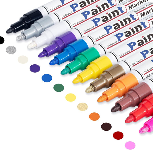 Paint Pens Paint Markers on Almost Anything Never Fade Quick Dry and Permanent, Oil-Based Waterproof Paint Marker Pen Set for Rocks Painting, Wood, Fabric, Plastic, Canvas, Pumpkins, Mugs, DIY Craft