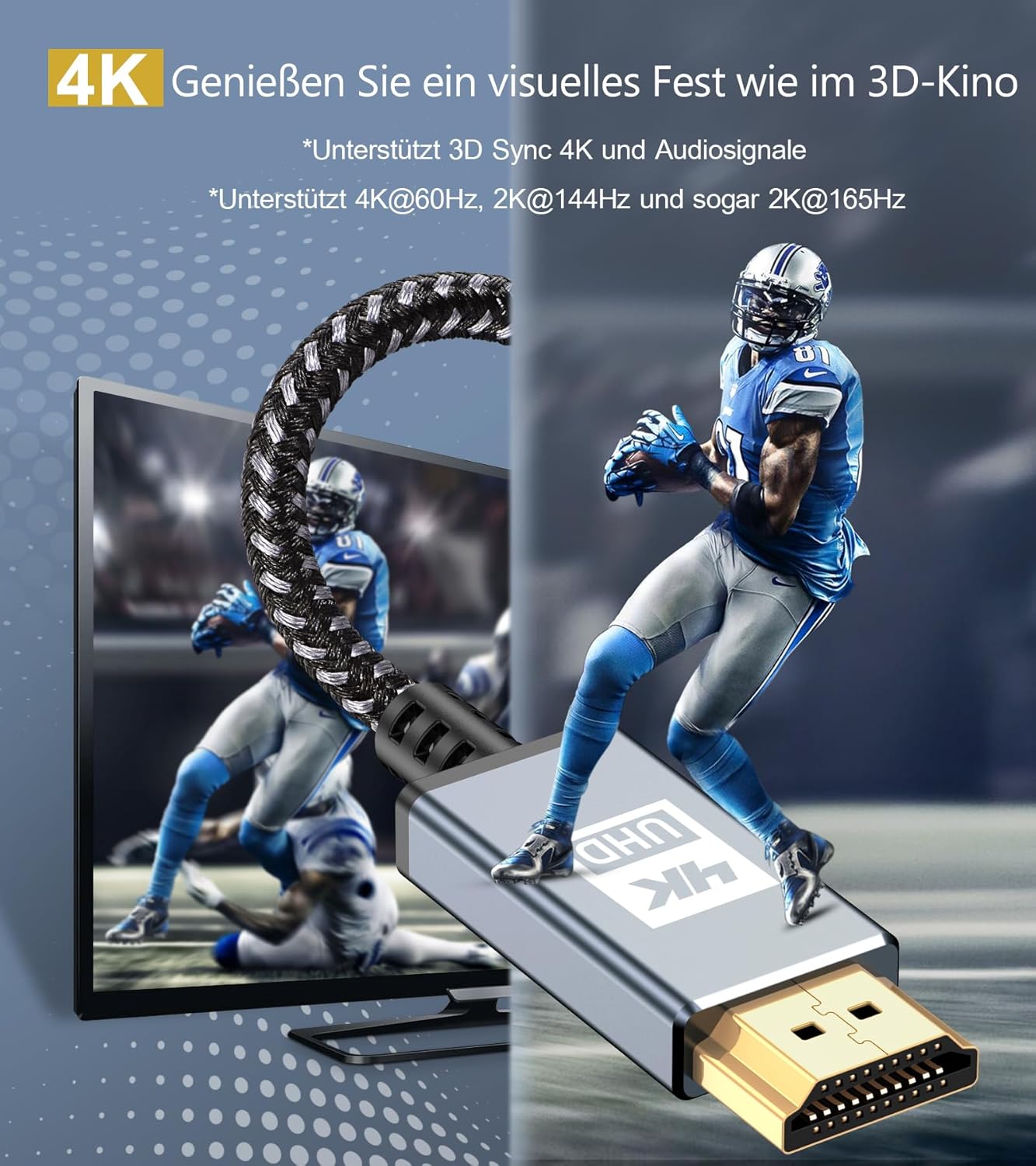 4K HDMI Cable,Sweguard High Speed 18Gbps Braided HDMI 2.0 Cable Supports 3D UHD 2160p HD 1080p Ethernet HDCP 2.2 ARC Compatible Fire TV,Xbox,PS4/3,Blu-ray,Sky,Monitor,Laptop,PC