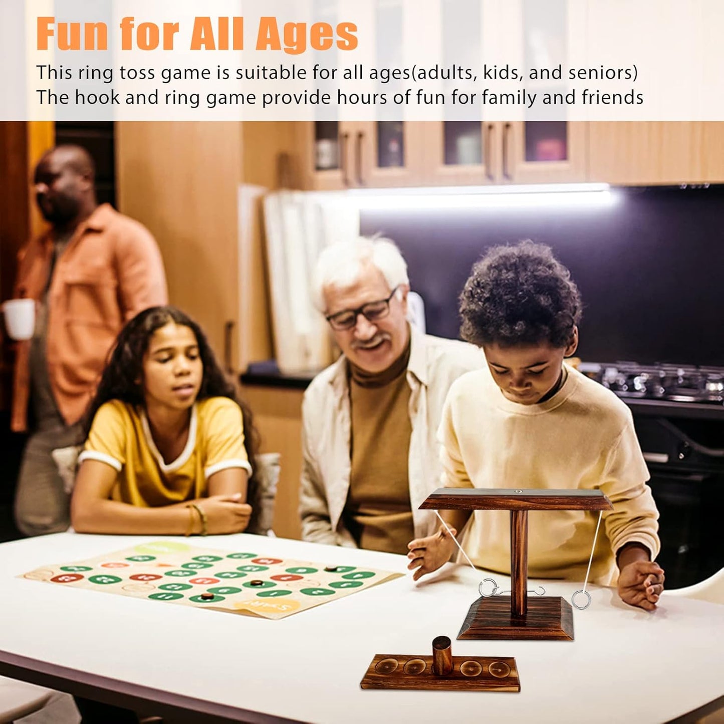 Ring Toss Game, Wooden Table Top Hook Ring Toss Game Children, Premium Party Throwing Games Game for Family Fun Indoor/Outdoor Game