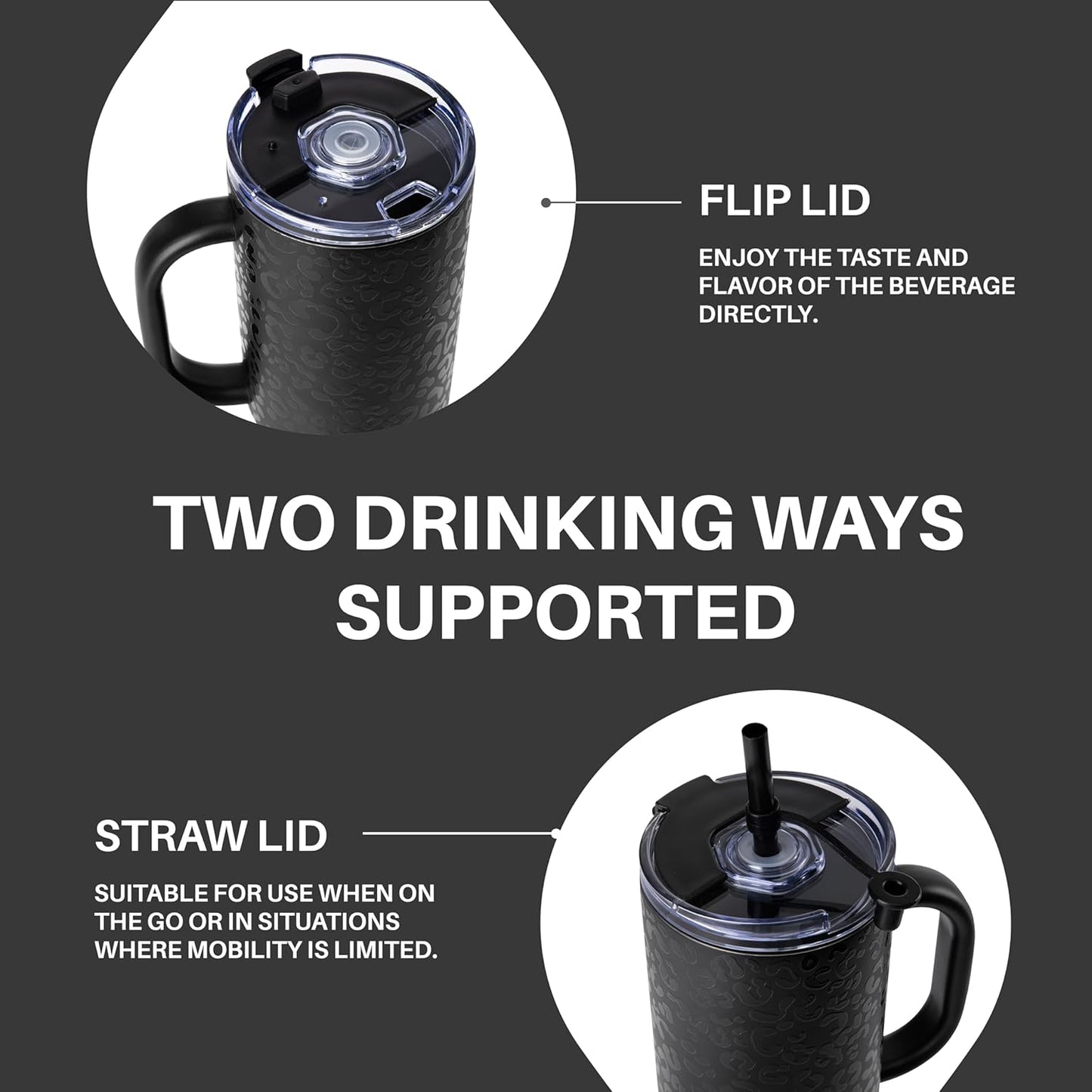 Insulated Tumbler, 40oz Stainless Steel Double Walled Travel Tumbler with Handle and Straw Lid for Cold & Hot Beverages (Black)