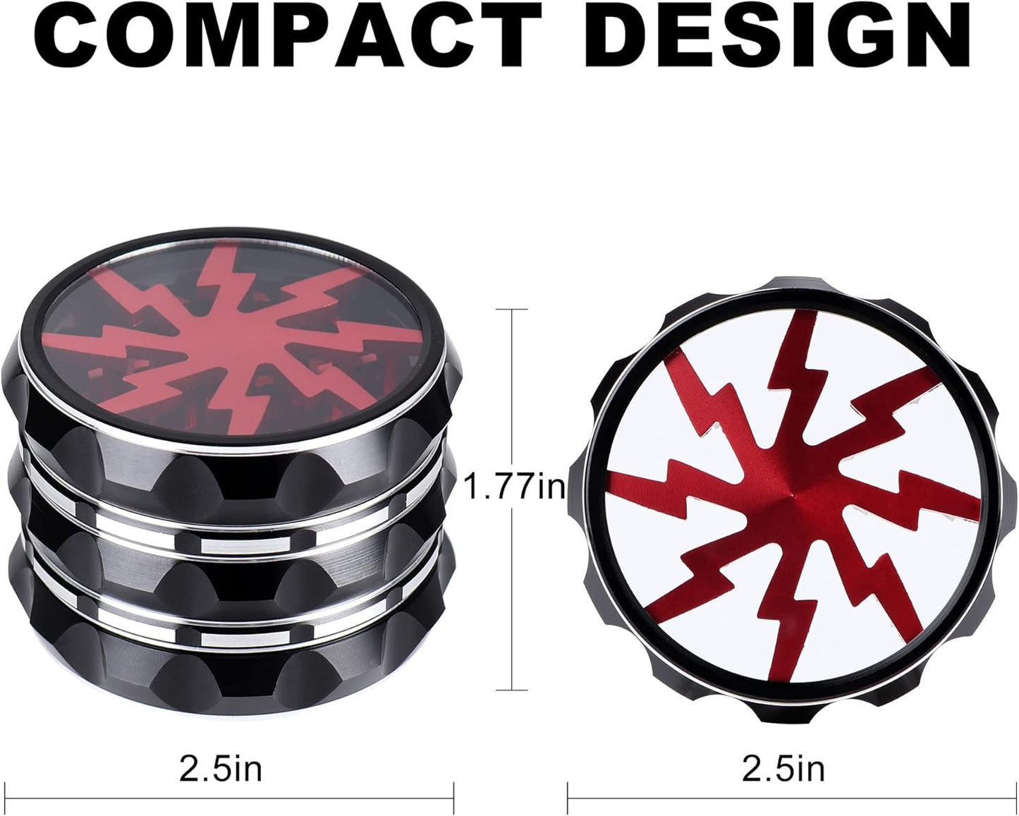 4 Pieces Clear Top Herb Grinder - Aluminium Spice Grinder with Pollen Scraper and Cleaning Brush - Black and Red.