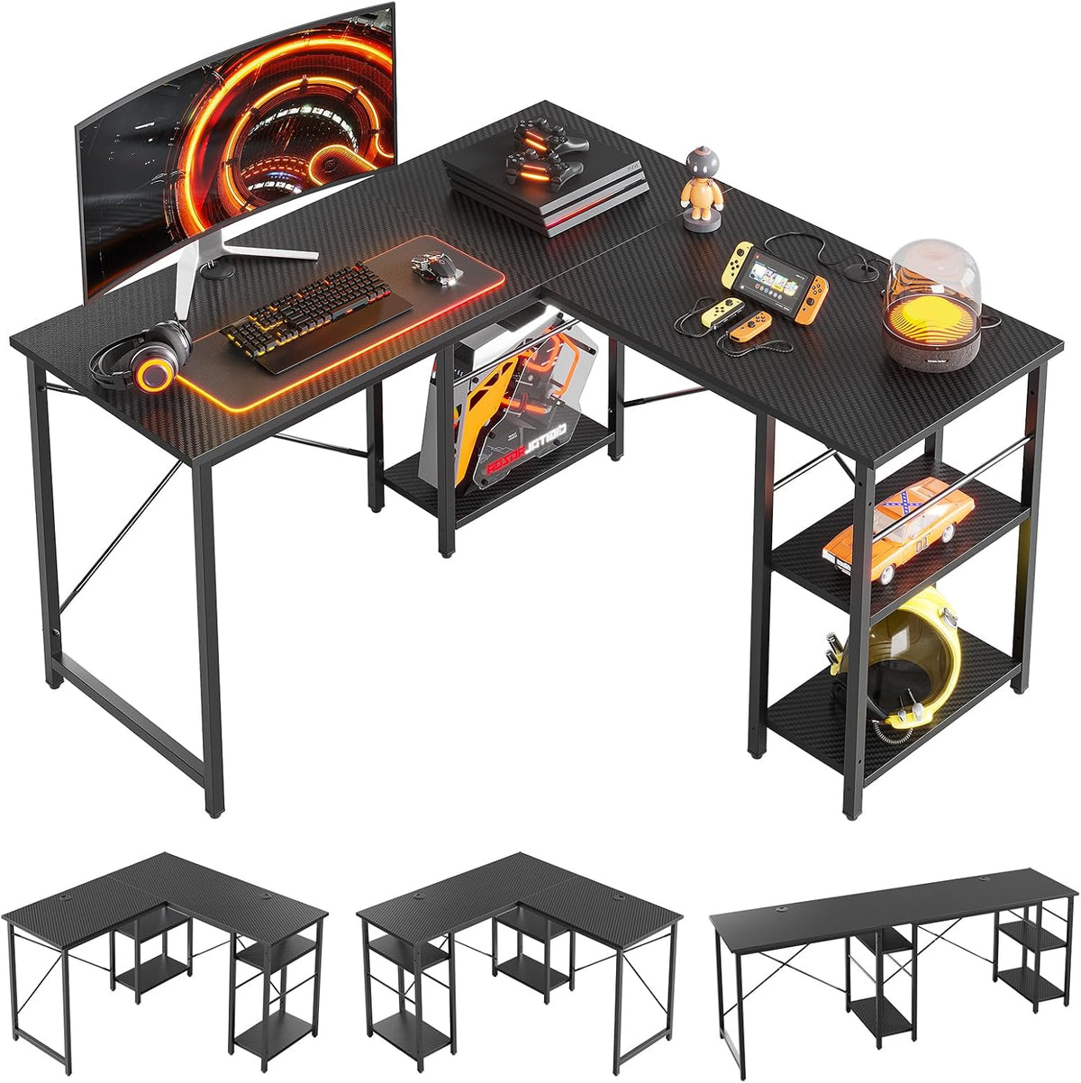 120CM Reversible L Shaped Corner Desk with Shelves