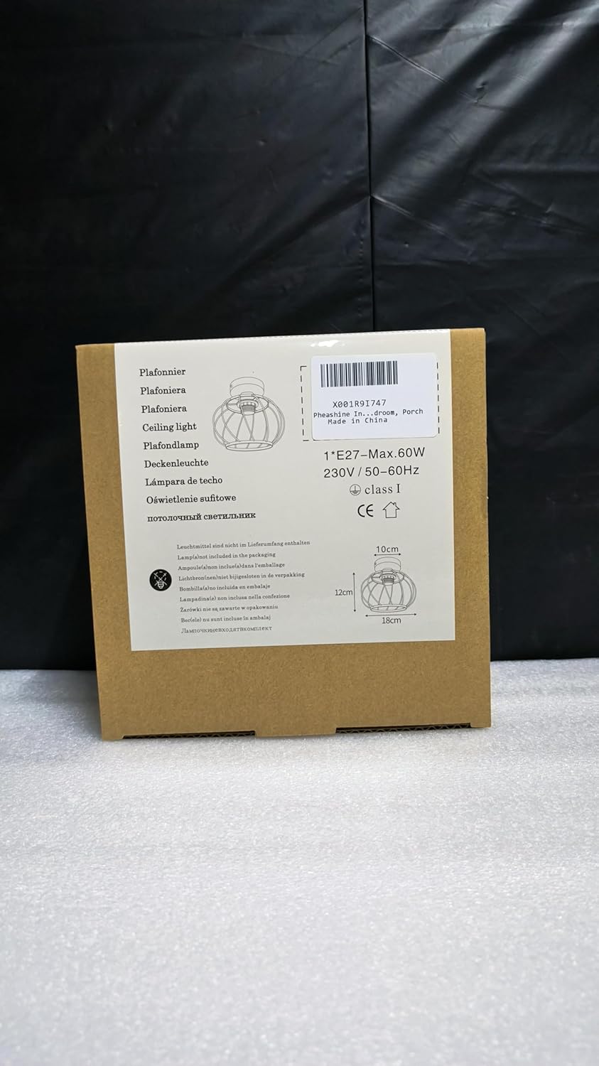 Industrial Ceiling Light Semi Flush Mount Ceiling Light Metal Cage E27 Black Ceiling Lights for Living Room, Hallway, Kitchen, Bedroom, Porch