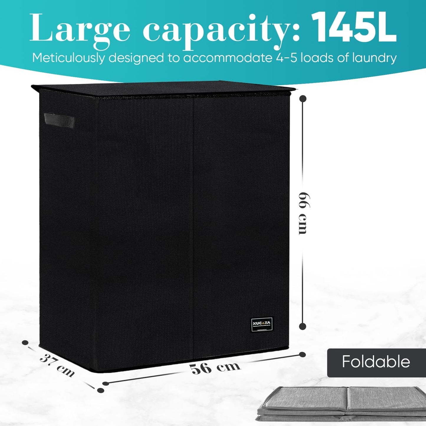 Double Laundry Basket with Lid & Removable Bags, 2 Compartments