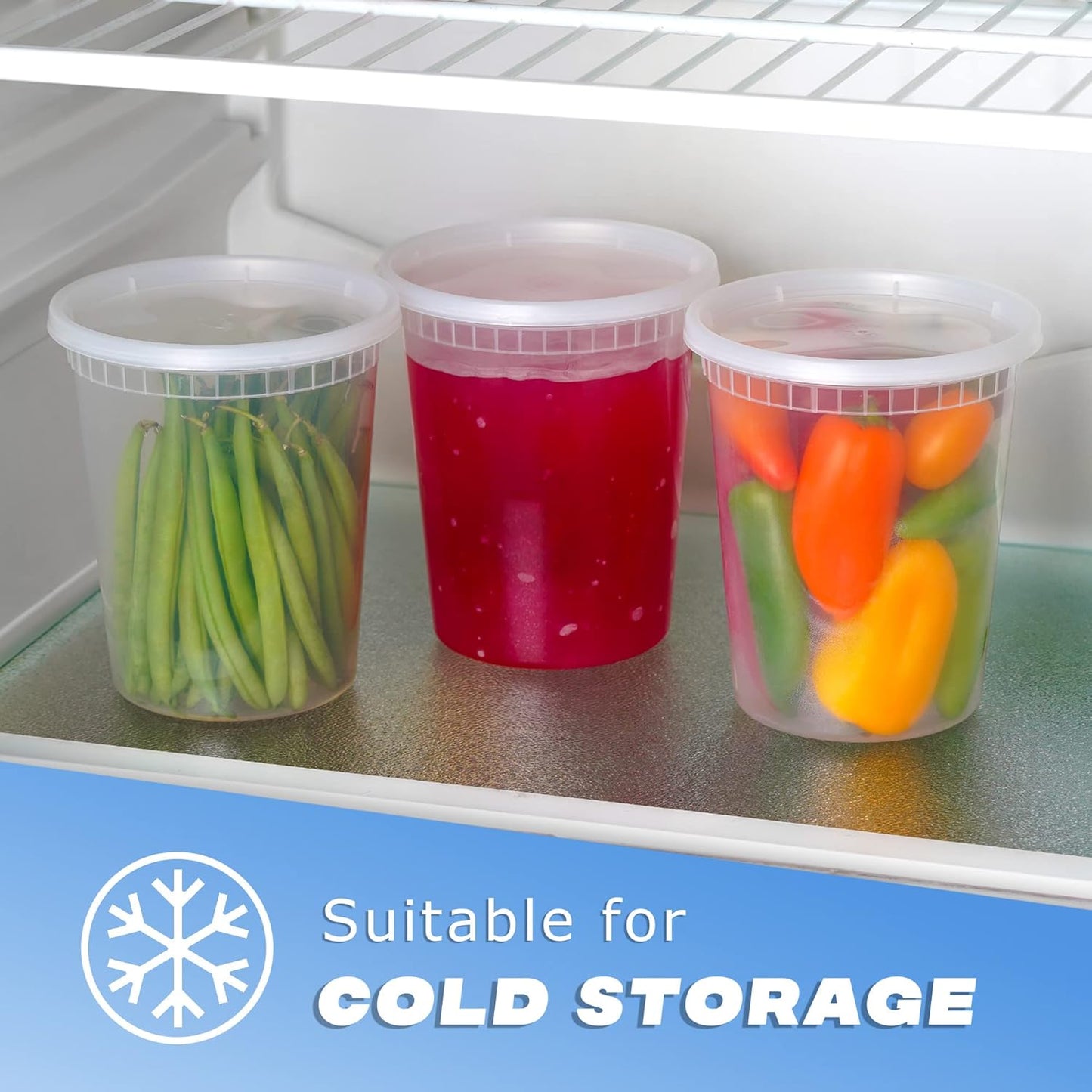 Pack of 20 Round Food Storage Soup Containers Plastic Deli Container Set with Lids Reusable Takeaway Meal - BPA Free