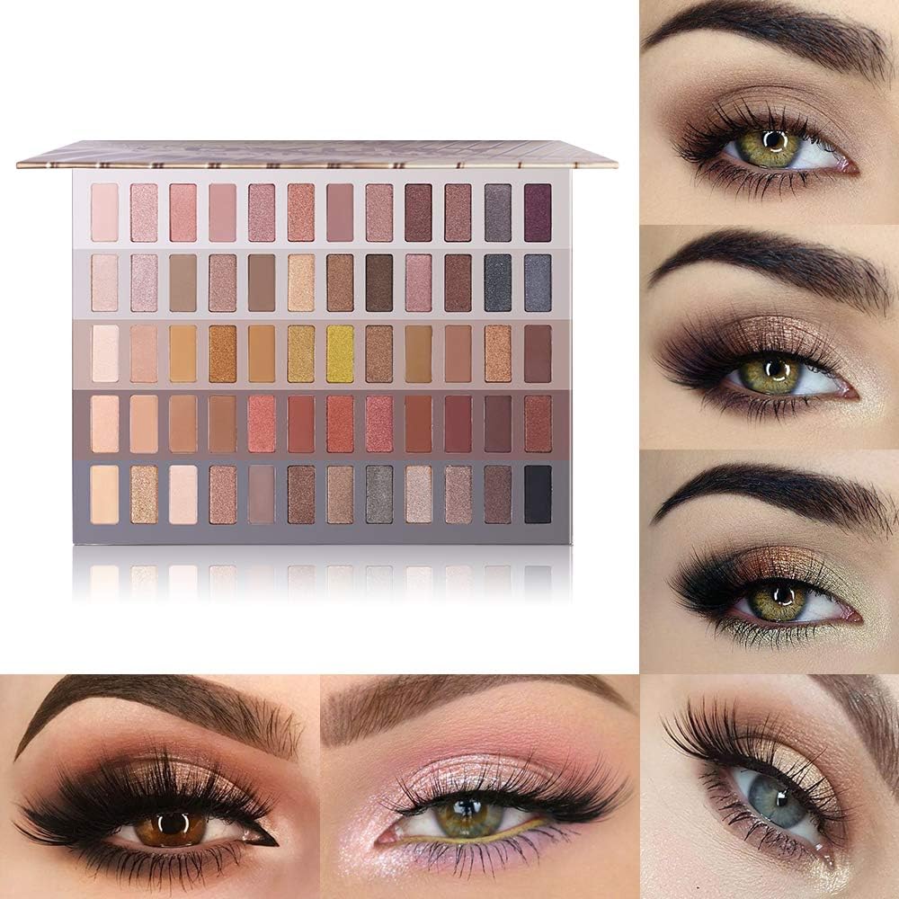 Pro Nude Eyeshadow Makeup Palette - Highly Pigmented 60 Colors Shimmer & Matte Eye Shadow - Warm Neutral Bronze Natural Powder Make up Pallet