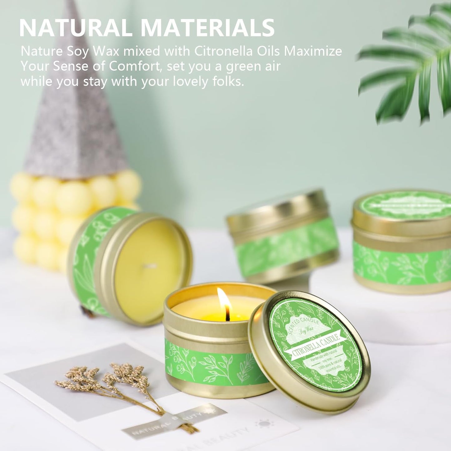 Citronella Candle Outdoor, Citronella Candles 6 Pack, Soy Wax, Lemongrass Citronella Essential Oil, Portable Travel Tin Candles for Outdoor, Indoor, Garden, Camping