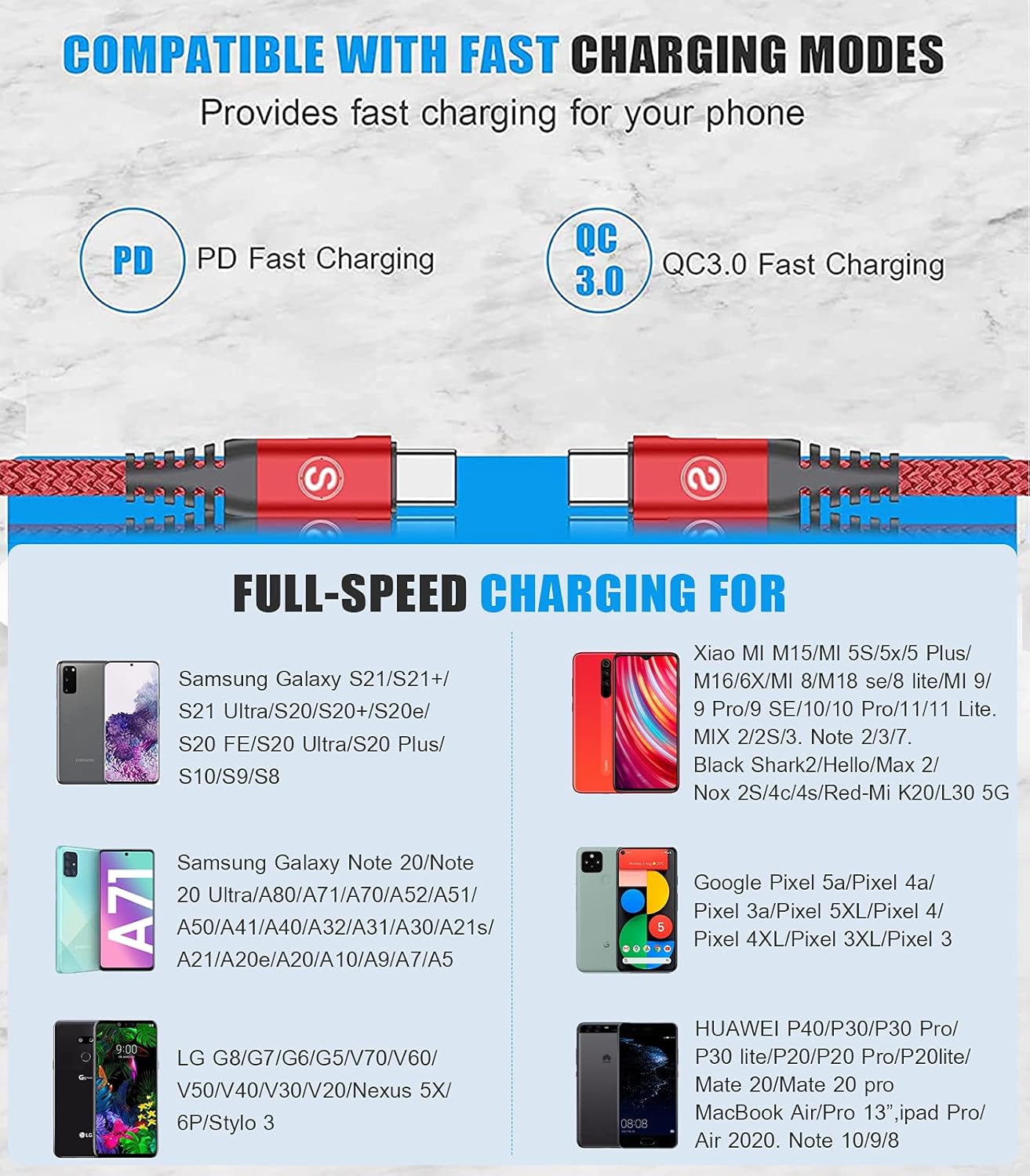 60W USB C to USB C Charger Cable, PD Type C Super Fast Charging for iPhone 16 15 MacBook iPad Pro, Samsung S25 S24 S23 Ultra, Steam Deck, Nintendo Switch etc
