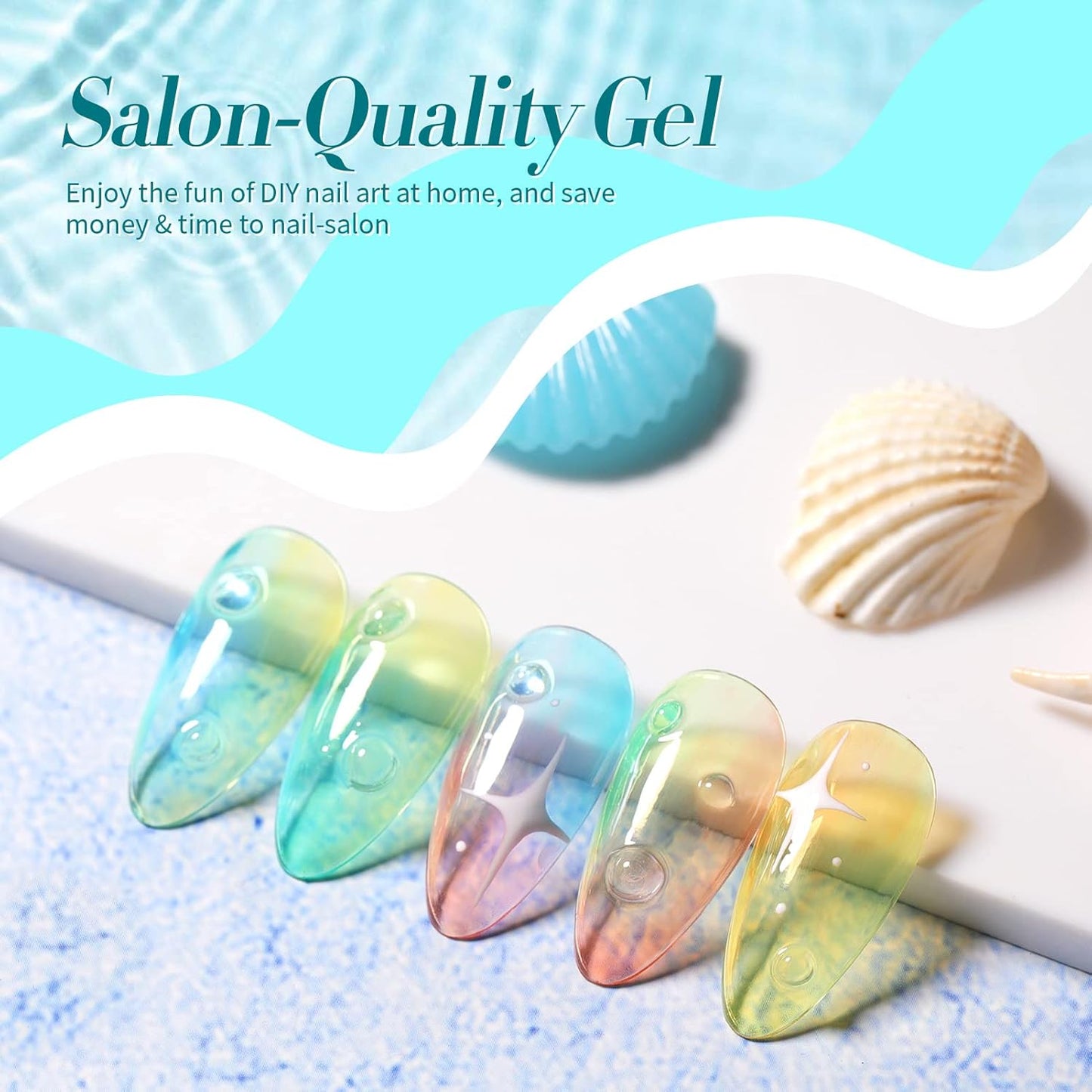 Summer Crystal Gel Nail Polish Set - Pastel Colors Blue Red Green Yellow Pink - Soak Off UV Gel Polish Kit 6PCS