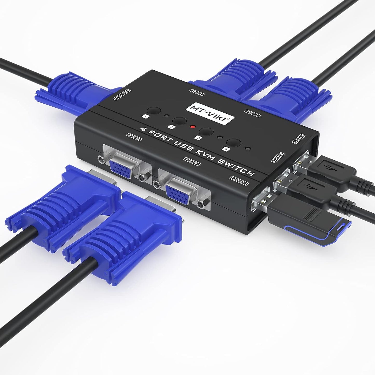 VGA KVM Switch 2 Port USB Selector for 2 Computers with Cables and USB Hub