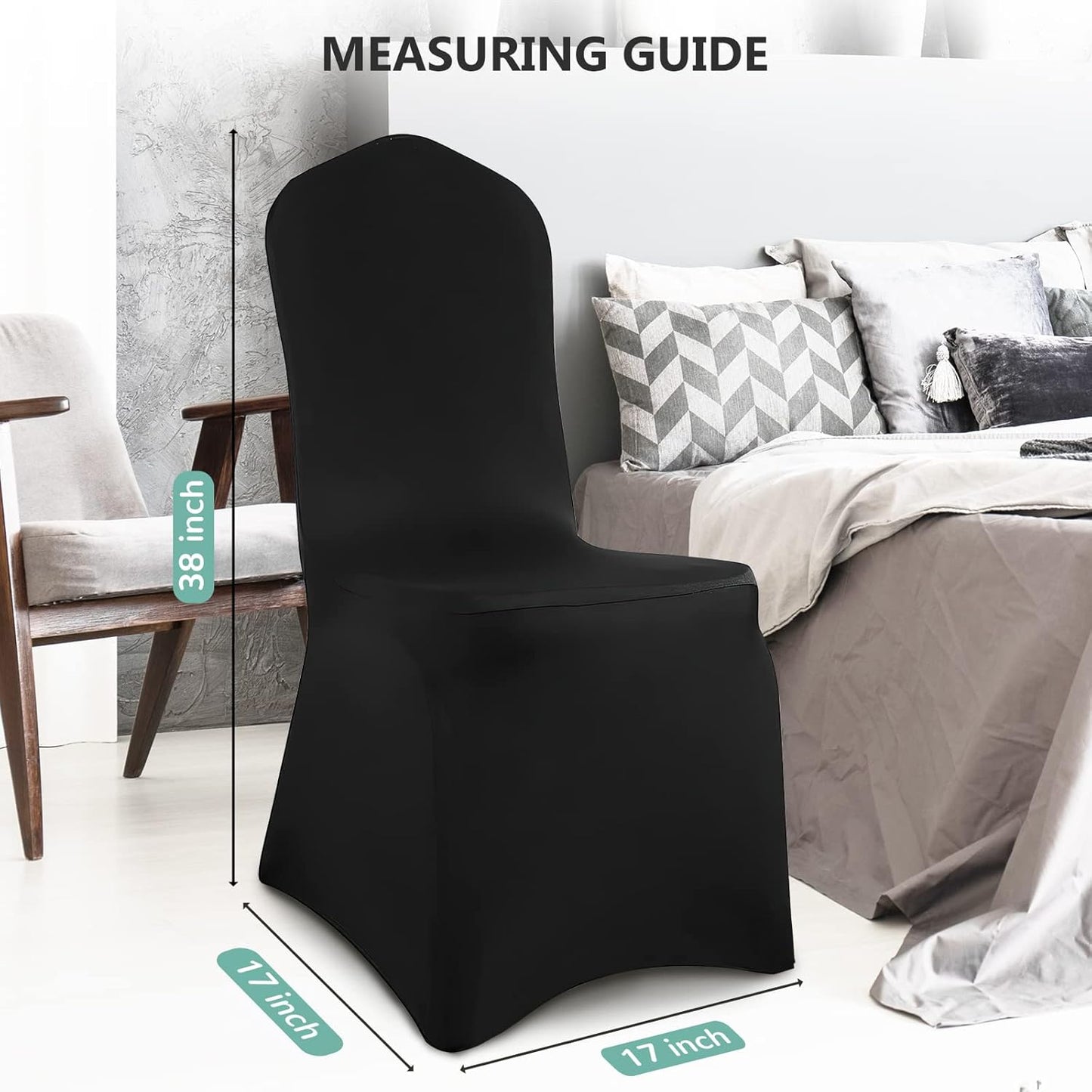 GLOBAL GOLDEN Chair Covers Removable Washable Dining Stretch Chair Covers Polyester Spandex Chair Slipcover for Wedding Dining Room Party Banquet (100, Flat Black)