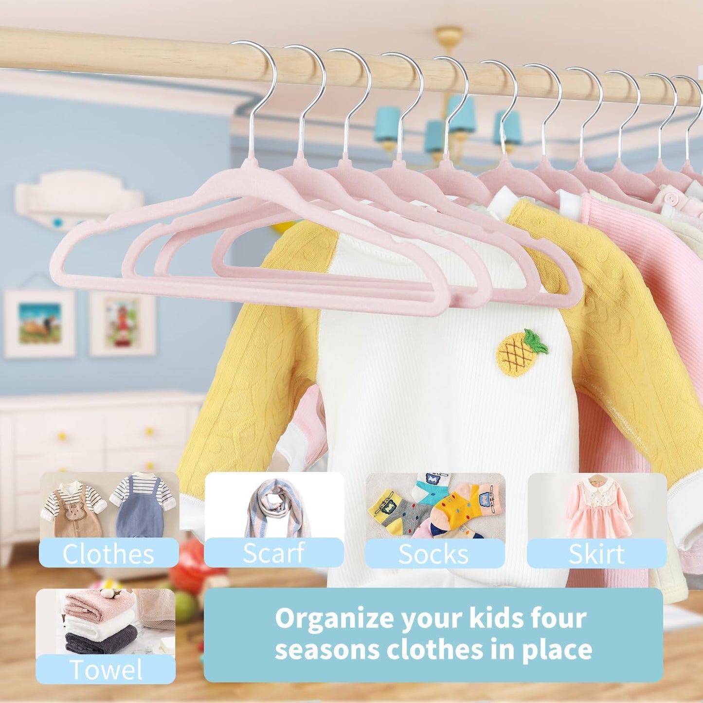 Baby Velvet Hanger 30 Packs,Kids Coat Hangers with Notched Design, Ultra-Thin Space Saving children's hangers, 360 Degree Swivel Hooks,Non-Slip Toddler Children's Hangers (Pink)