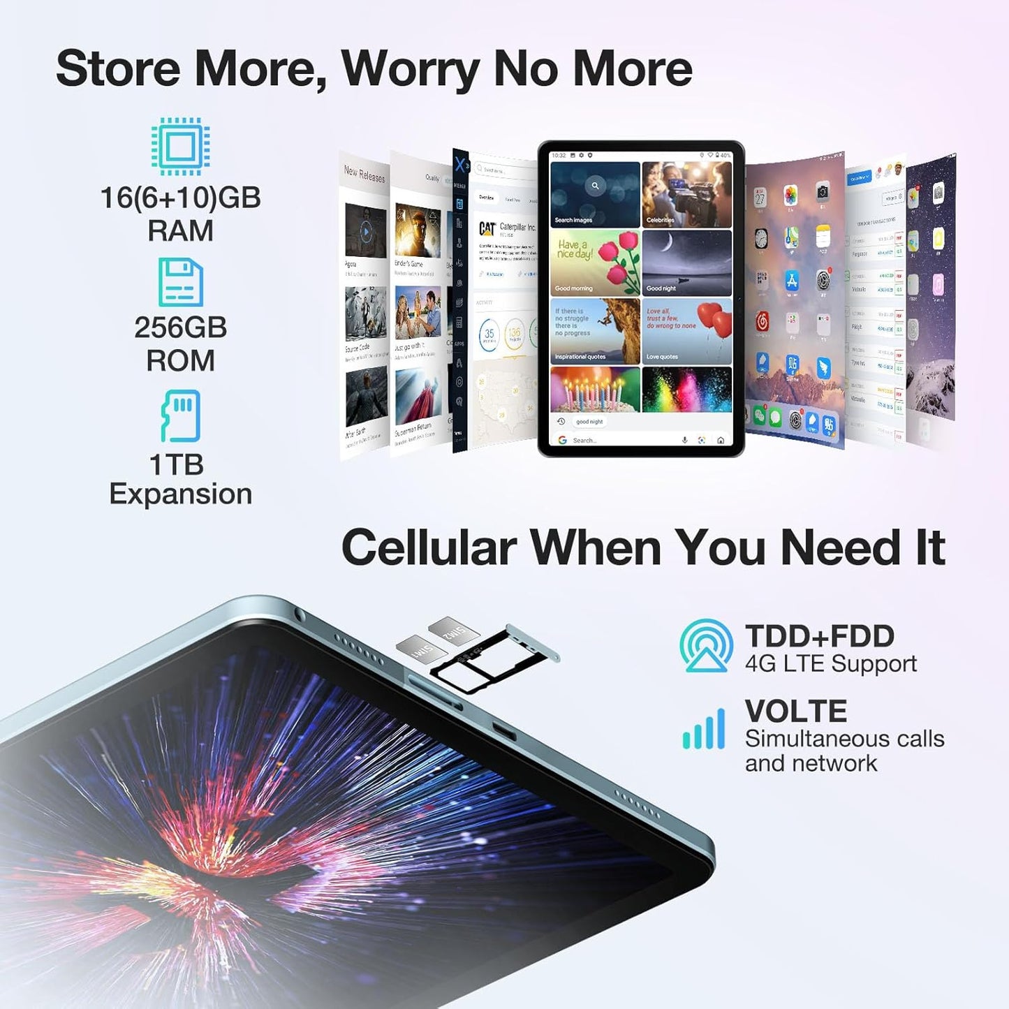 T30S 2025 Newest 11 Inch Tablet With Keyboard, 16GB+256GB/1TB, Octa-Core, 8580mAh, Android 14 Tablet With SIM Card Slot, Widevine L1, Bluetooth 5.0, 5G WiFi, Tablets with Pen