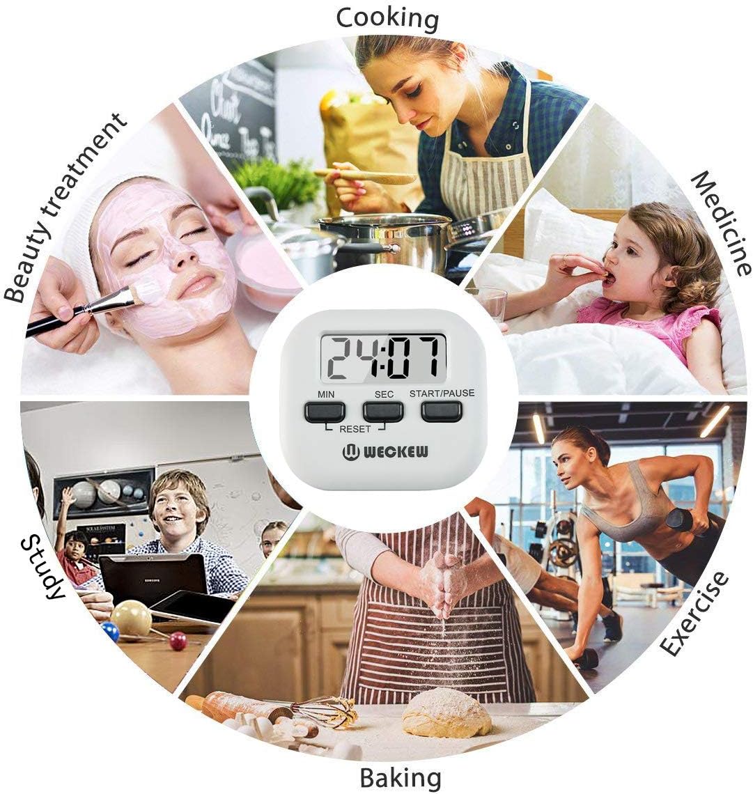 Kitchen Timer, WECKEW 2 Pack Digital Kitchen Timer Magnetic Countdown Stopwatch Timer With Loud Alarm