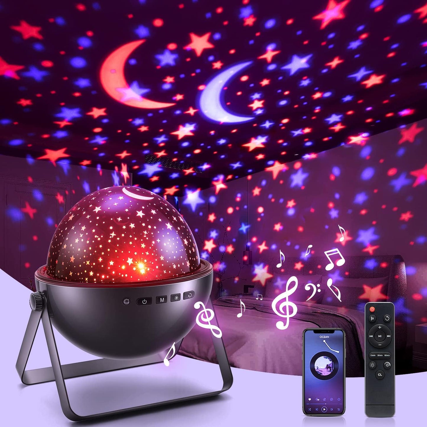 Night Light Projector, Baby Projector for Kids Bedroom, Bluetooth Kids, 12 Modes Sensory Lights Star Light, Gift,Room Decor