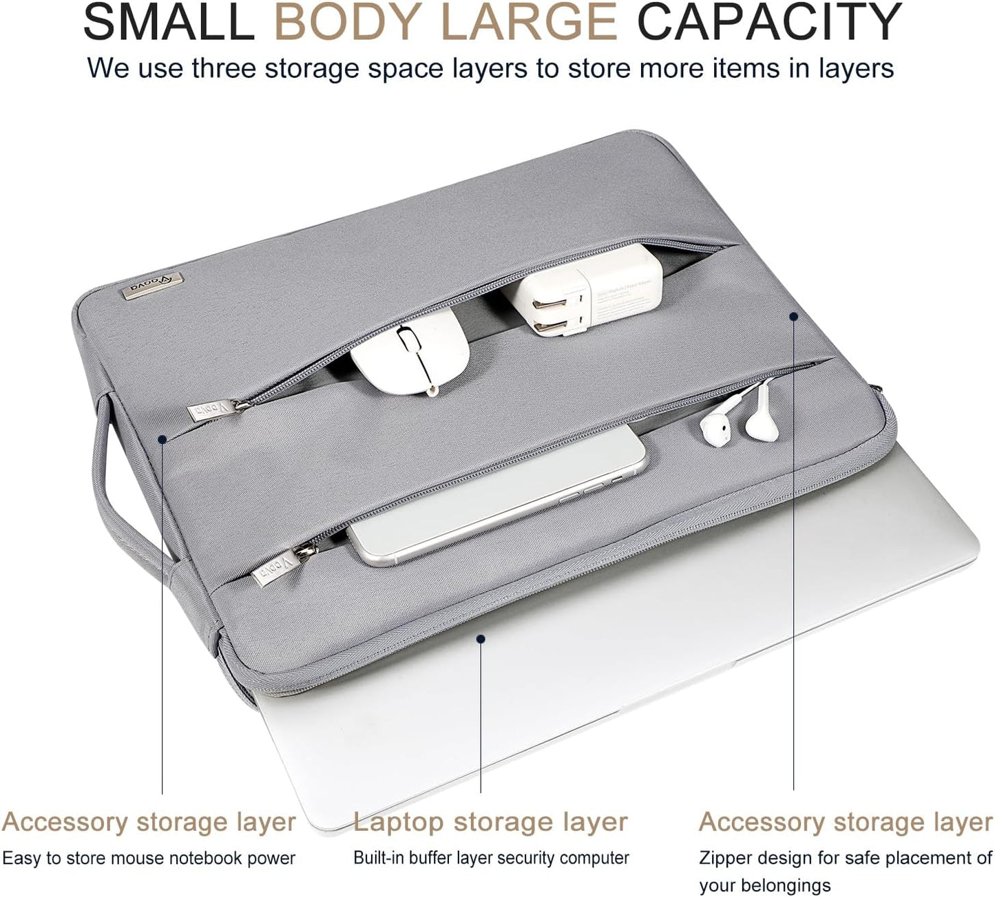 Laptop Sleeve Case 14-15 Inch with Handle, Waterproof Slim Computer Cover Bag Compatible with MacBook Air M2/M3 15, MacBook Pro 15, 15” Surface Laptop 5/4, Hp chromebook 14, Silver Grey