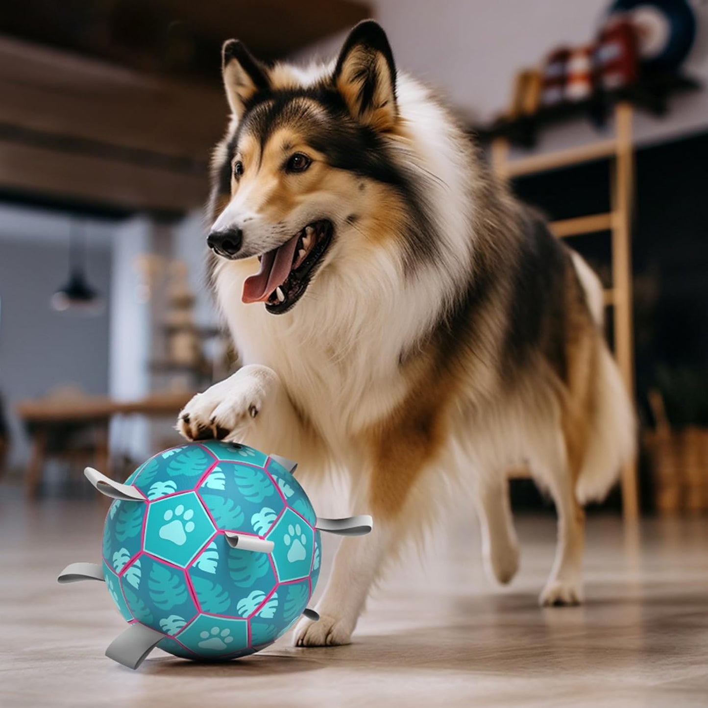 Dog Soccer Ball, Interactive Dog Toys for Tug of War, Puppy Birthday Gifts, Water Toy, Durable Dog Balls for Small & Medium Lake Blue