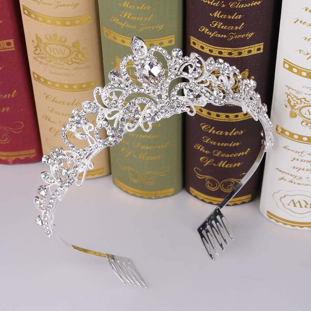 Crystal Tiara Crown Silver Headband Headpiece Rhinestone Hair Jewelry Decor for Women Ladies Little Girls Bridal Bride Princess Birthday Wedding Pageant Prom Halloween Costume Party