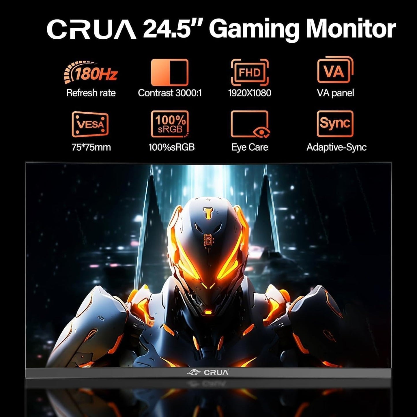 24.5" Curved Gaming Monitor, 180Hz FHD 1080P Frameless PC Monitor, 1ms GTG, FreeSync, Low Motion Blur