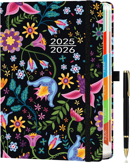 Page a Day Diary with Colorful Tabs, UK Holidays, Inner Pocket, and Pen Set - Blossom Dream